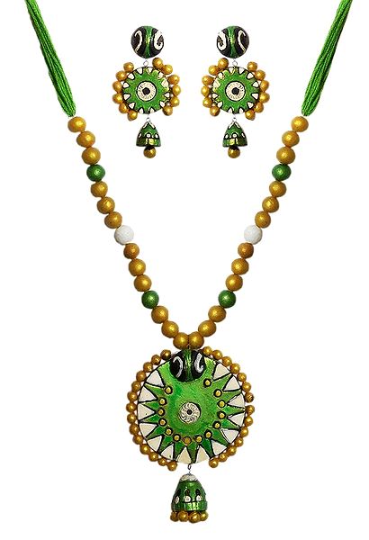 Terracotta Necklace with Round Pendant and Earrings