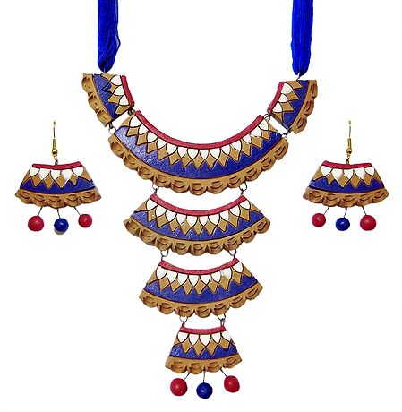 Hand Painted Terracotta Necklace and Earrings