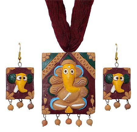 Terracotta Ganeha Pendant and Earrings