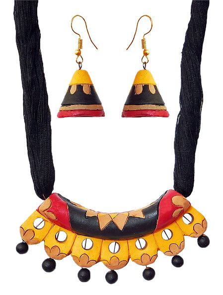 Hand Painted Terracotta Necklace and Earrings