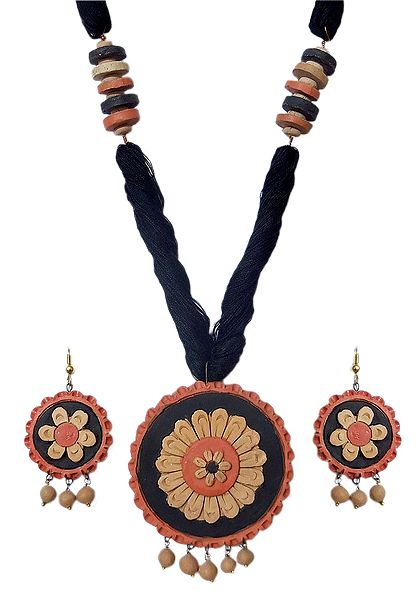 Terracotta Round Pendant and Earrings