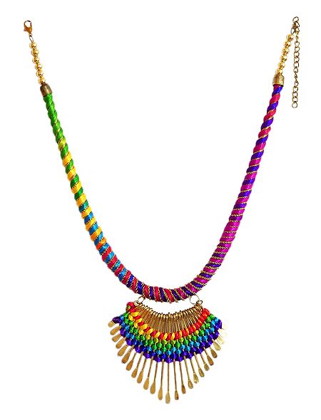 Multicolor Thread Necklace with Metal Pendant