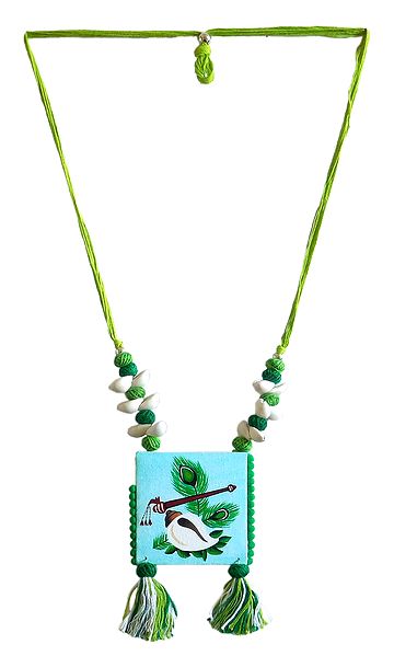 Adjustable Necklace with Hand Painted Krishna Symbols on Cardboard Pendant