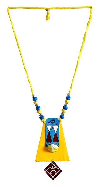 Adjustable Necklace with Painted Abstract Human Figure on Cardboard Pendant