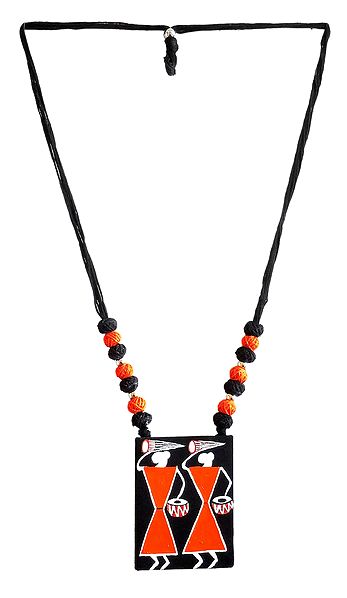 Adjustable Necklace with Painted Baul Singers on Cardboard Pendant