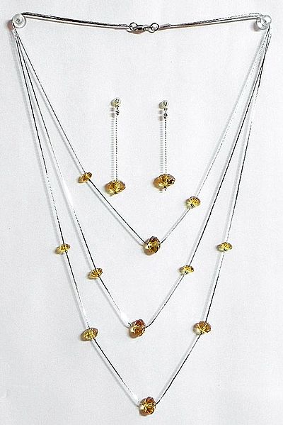 Chrome Yellow Crystal Bead Three Layer Necklace