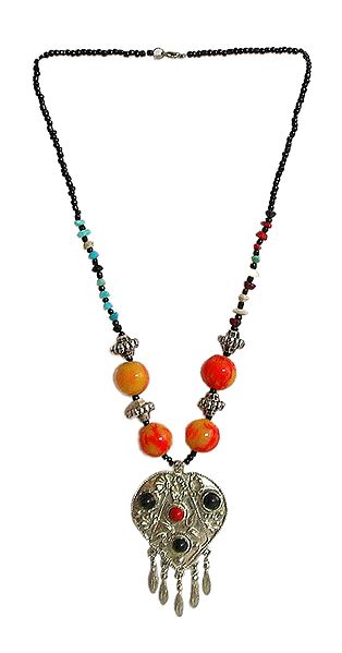 Tibetan Necklace with Metal Heart Pendant with Jhalar