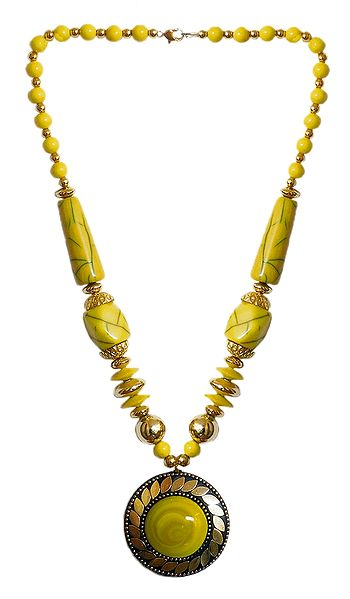 Yellow with Golden Bead Tibetan Necklace