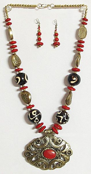 Tibetan Necklace with Designer Brass Pendant