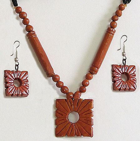 Victorious Brown - Brown Color Terracotta Necklace and Earrings