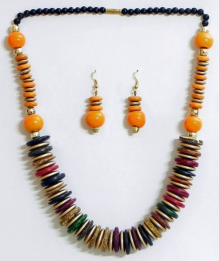 Multicolor Wheel Bead Tibetan Necklace with Earrings