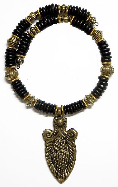 Black and Golden Wheel Bead Spring Necklace 