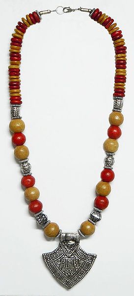Red and Yellow Wheel Bead Necklace 