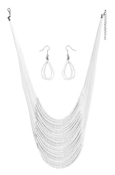White Bead Necklace and Earrings