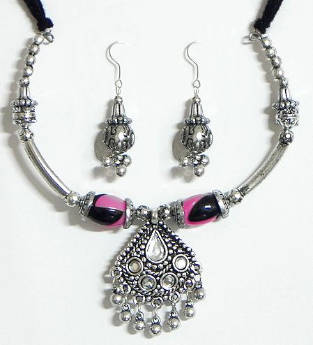 Metal Necklace and Earrings