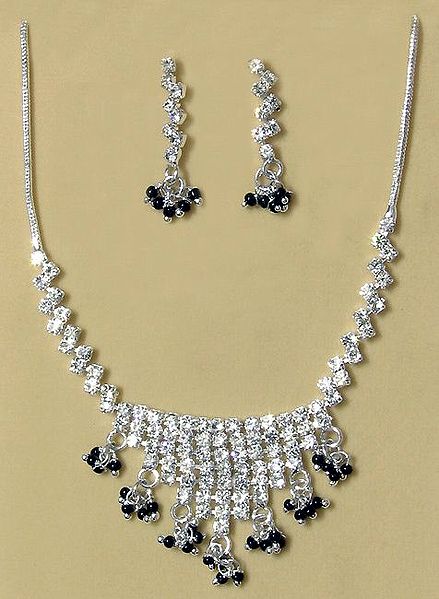 White Stone Studded Necklace and Earring Set