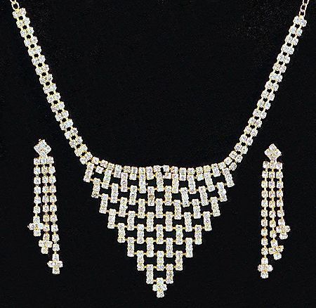 White Stone Studded Necklace and Earrings