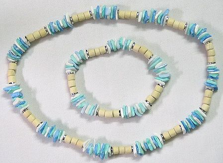 Wooden and Acrylic Beaded Stretch Necklace and Bracelet