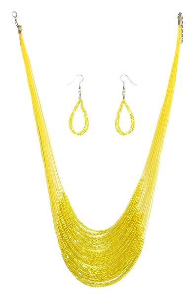 Light Yellow Bead Necklace and Earrings