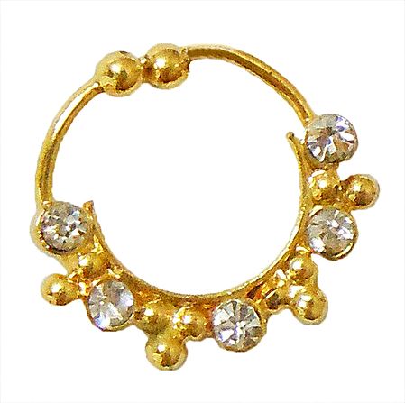 White Stone Studded and Gold Plated Non Piercing Nath