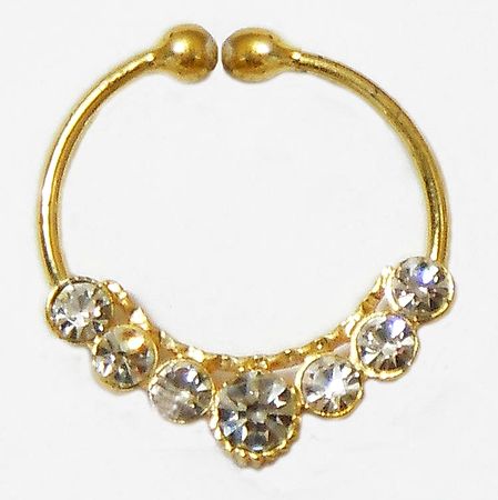 White Stone Studded and Gold Plated Non Piercing Nose Ring