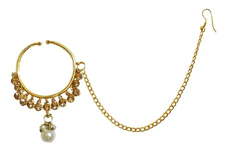 Kundan Non Piercing Nose Ring with Chain