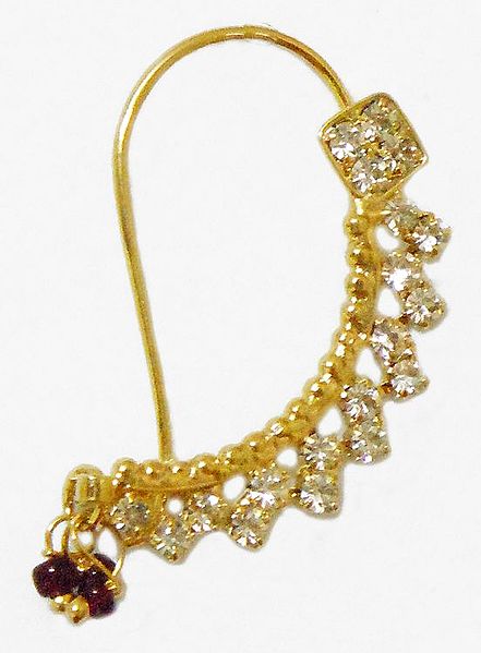 White Stone Studded and Gold Plated Piercing Nath