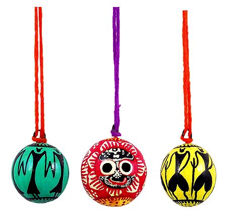 Set of 3 Hanging Betel Nut with Jagannathdev and Tribal Painting