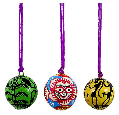Set of 3 Hanging Betel Nut with Jagannathdev and Tribal Painting
