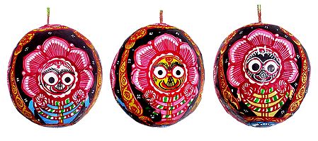 Lord Jagannath - Pata Painting on 3 Sides of a Hanging Coconut
