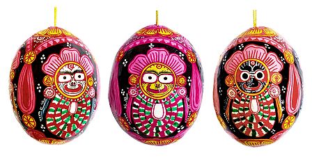 Lord Jagannath - Pata Painting on 3 Sides of a Hanging Coconut