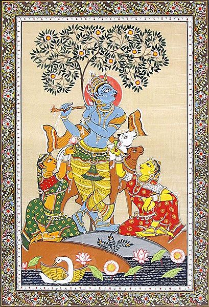 Gopala Krishna with Cows and Two Gopinis