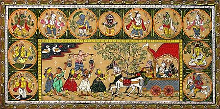 Krishna Balaram on Chariot Surrounded with Dashavatara