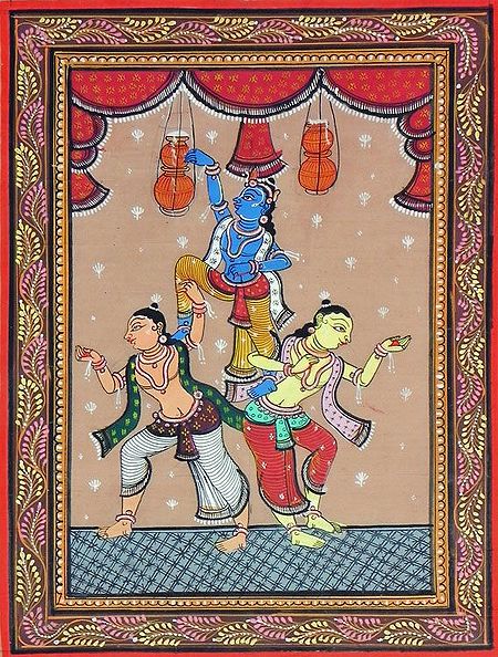 Krishna Stealing Butter with Balaram and Sridama