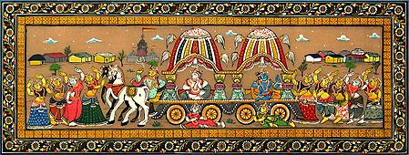 Lord Krishna and Balarama Depart from Vrindavan for Mathura with Gopinis Pleading for Them to Stay