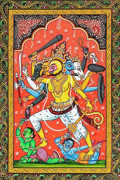 Panchamukhi Hanuman Killing Demons Mahiravana and Ahiravana to Rescue Rama and Lakshmana