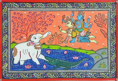 Gajendra Moksha - Vishnu Saves Gajendra from Demon Crocodile