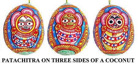 Lord Jagannath - Pata Painting on Three Sides of Hanging Coconut