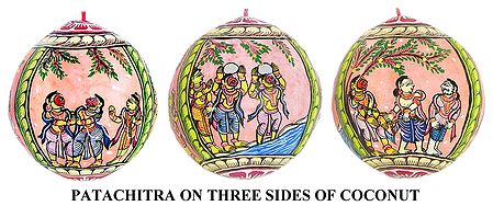 Kishkindha Kand from Ramayana - Pata Painting on Three Sides of Hanging Coconut