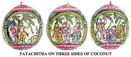 Tales from the Vanavas of Rama - Pata Painting on Three Sides of Hanging Coconut