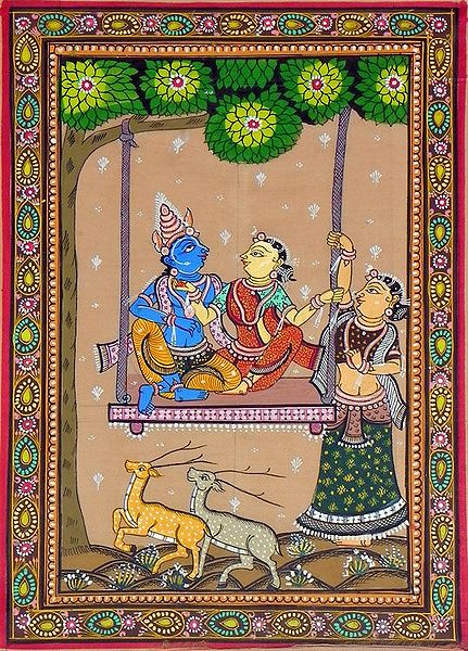 Radha Krishna on a Swing with Gopini