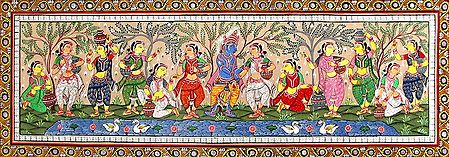 Radha, Krishna and Gopinis by the Banks of River Yamuna
