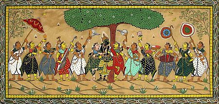 Radha Krishna Under Kadamba Tree with Gopinis