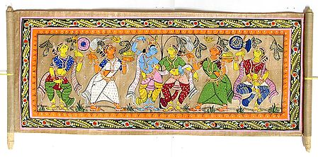 Radha Krishna with Gopinis - Wall Hanging