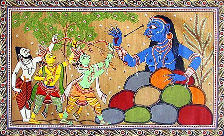 Rama and Lakshmana Fighting Demoness Taraka with the Help of Vishvamitra