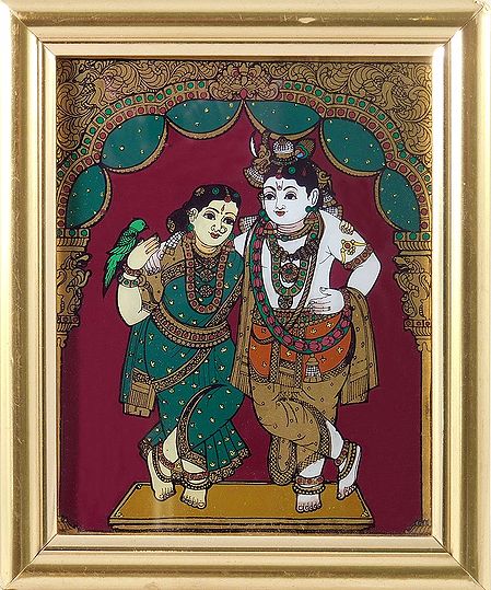 Radha Krishna - Tanjore Glass Painting
