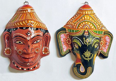 Durga and Ganesha Mask - Wall Hanging