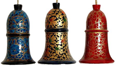 Hand Painted Hanging Papier Mache Bells from Kashmir