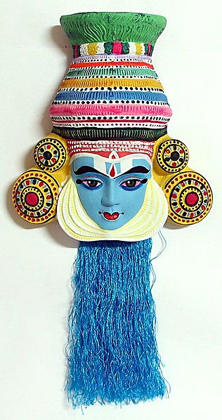 Krishna Mask from Mahabharata in Kathakali Style - Wall Hanging