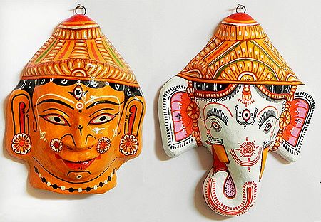Parvati and Ganesha Mask - Wall Hanging